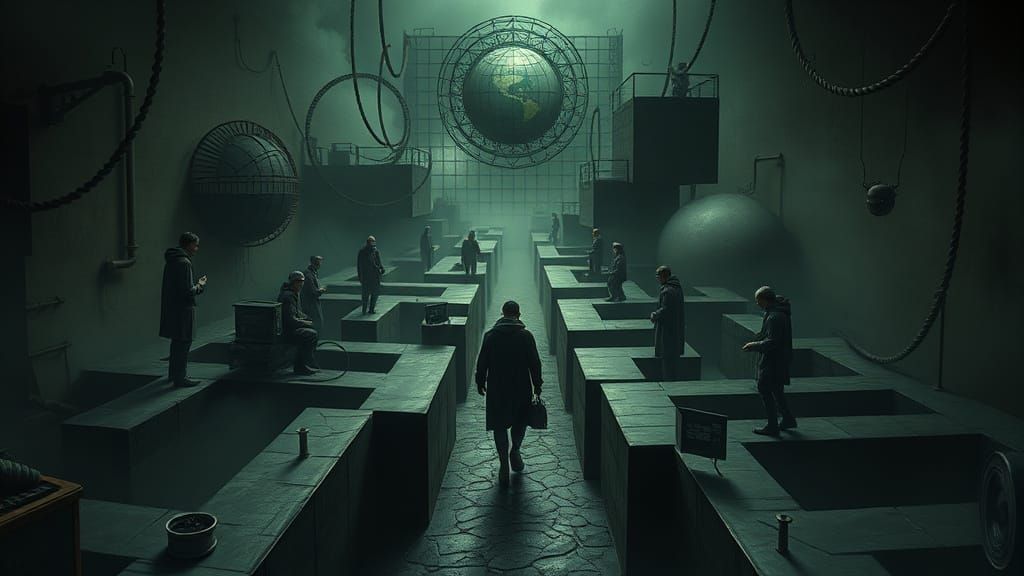 Surrealist Scene of Moral Maze in Dark Realism