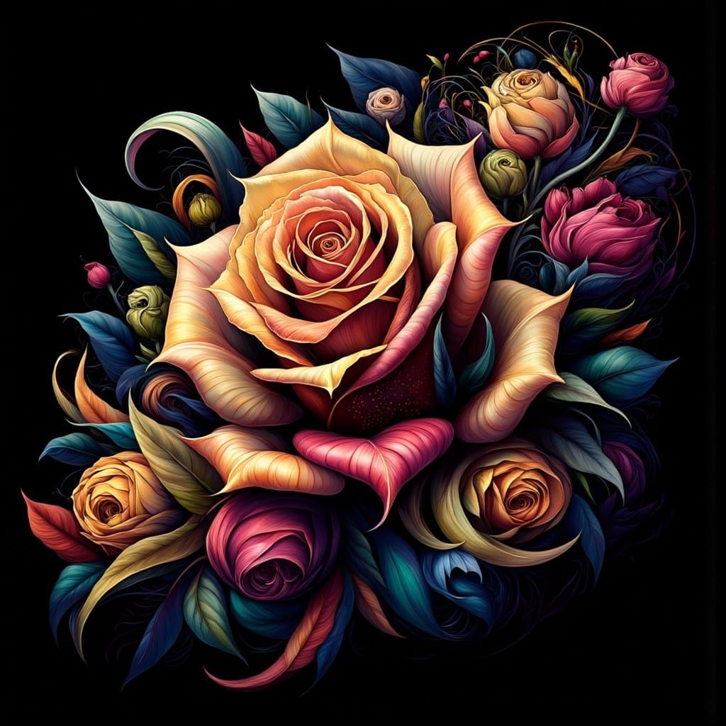 Woman with Mimosas in Surreal Cubist Garden