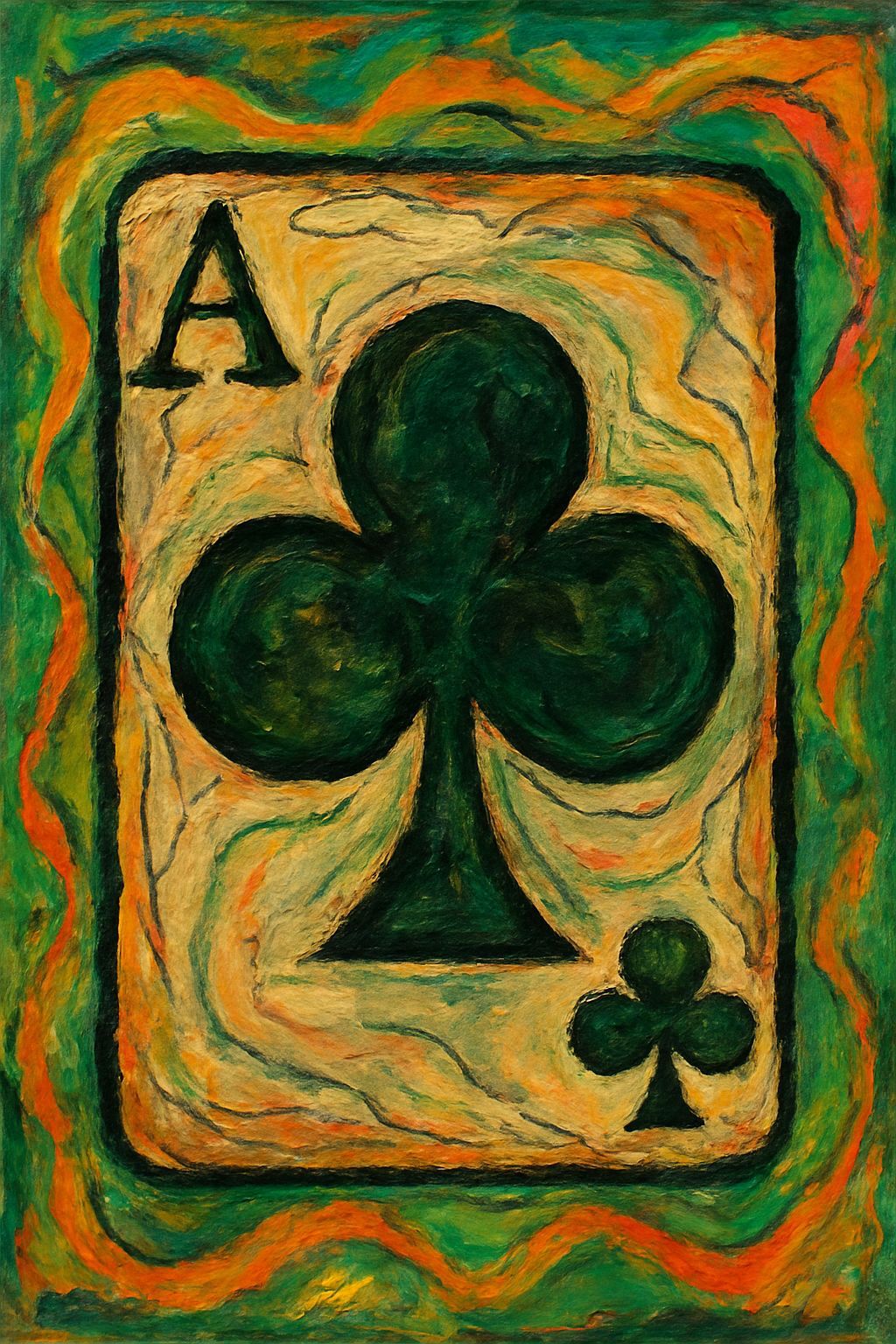 Abstract Ace of Clubs in Folk-Art Style
