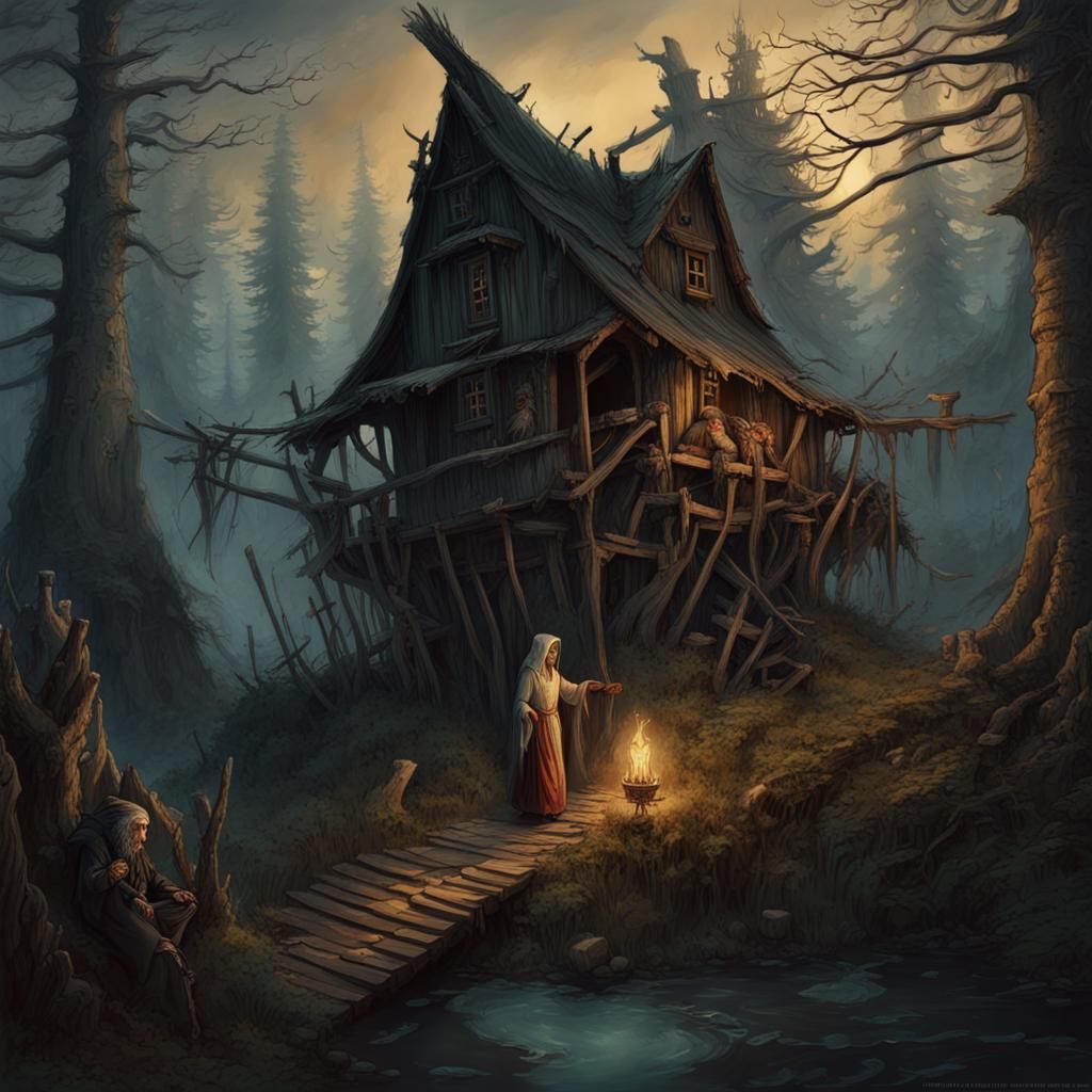 Baba Yaga: Slavic Folklore Witch in Detailed Matte Painting