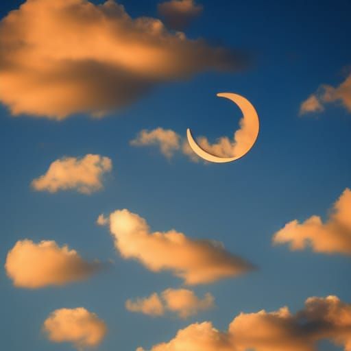 Dramatic Sky with Sun, Moon, and Clouds