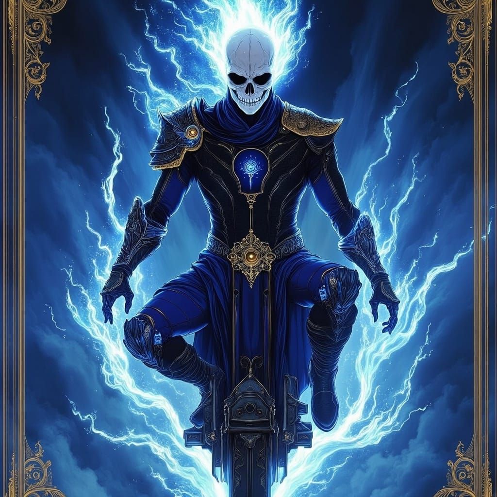 Cyberpunk Ghost Rider Rides Chrome Skull Bike