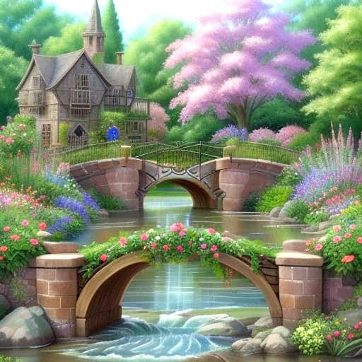 Whimsical Watercolor Garden Scene