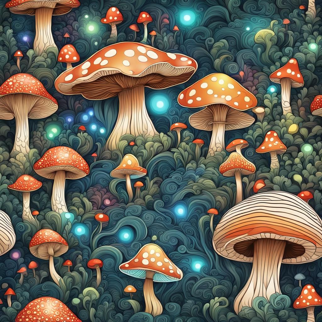 Enchanted Mushroom Party in Forest with Fairies