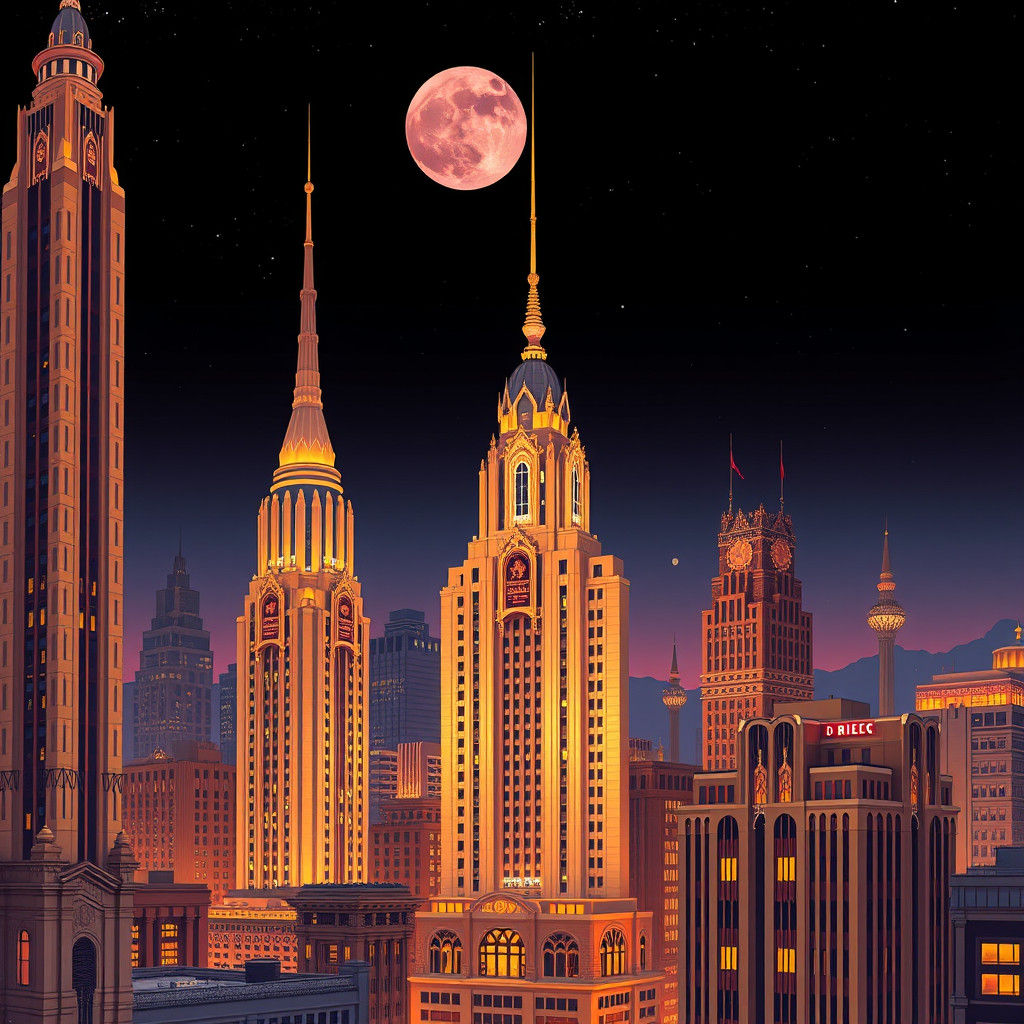 Art Deco Metropolis at Dusk in Digital Art