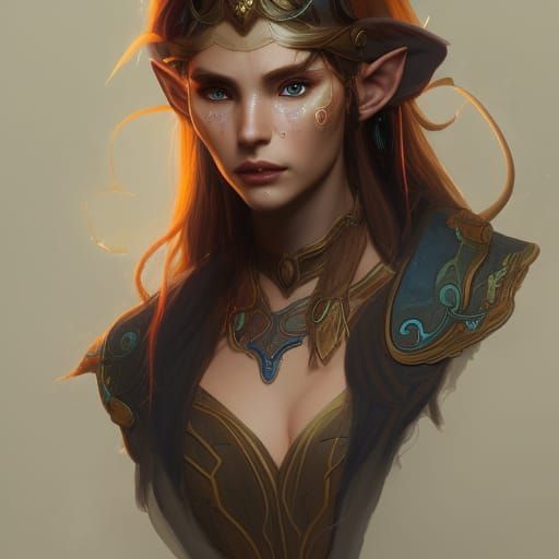 Fiery Elf Druid Portrait in Hyperdetailed Style