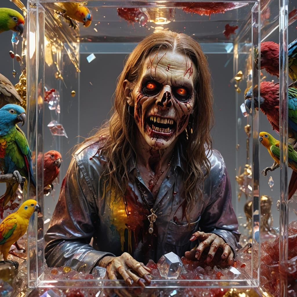 Zombie Ozzy Osborne in Crystal Cube: Photorealistic Render