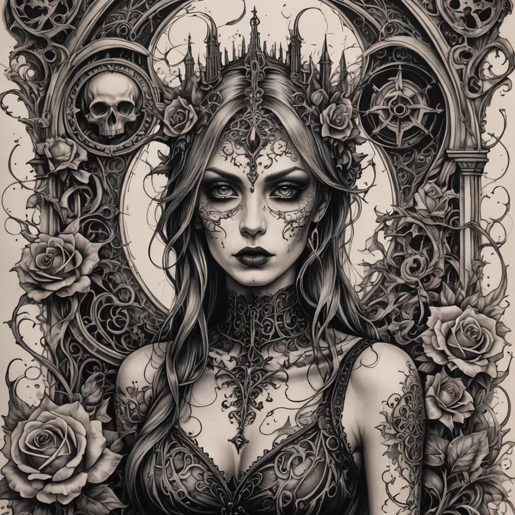 Gothic Tattoo Art: Hyperdetailed Ink Drawings