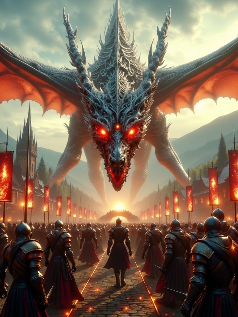 Future amusement park with robotic dragon