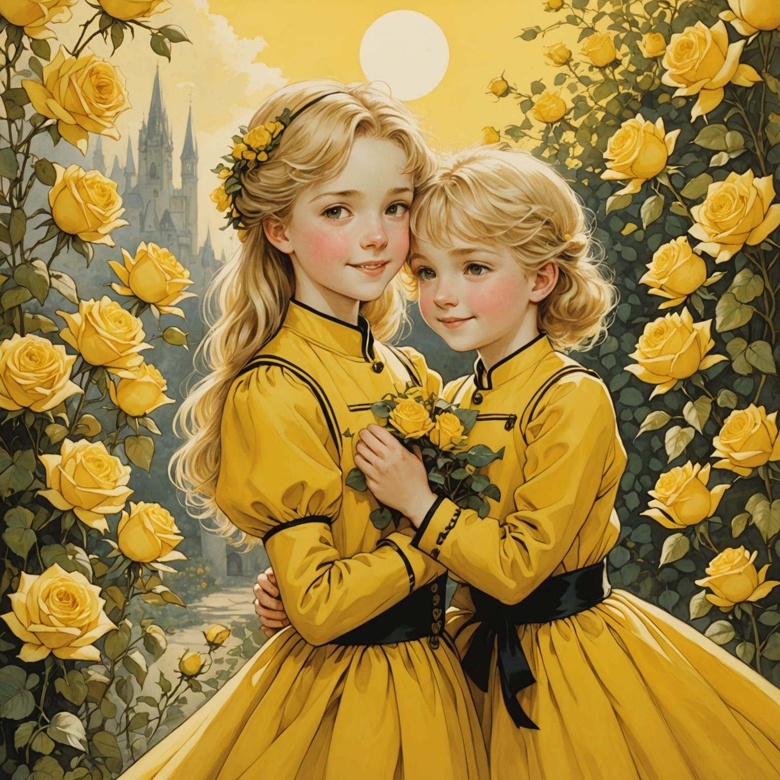 Anime Siblings in Rose Garden, Rackham Style