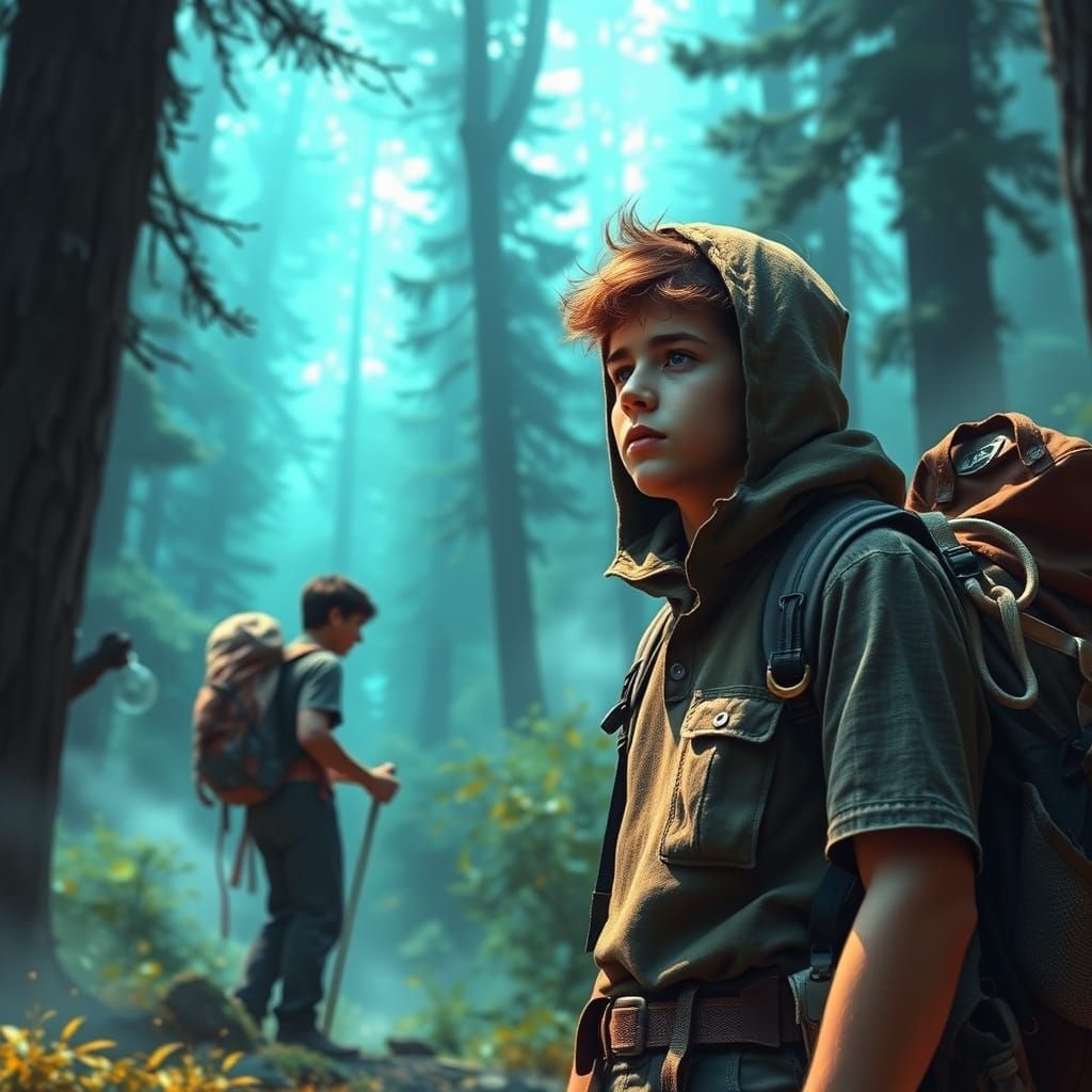 Gilgamesh's Spirit Tempts Hiker in Dreamlike Forest