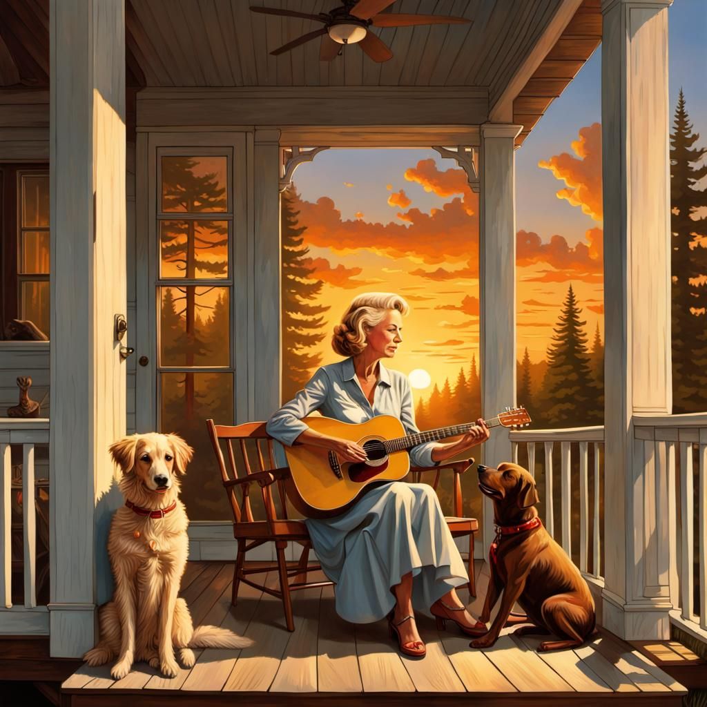 Tammy Wynette Guitar Serenade: Rockwell-Style Sunset