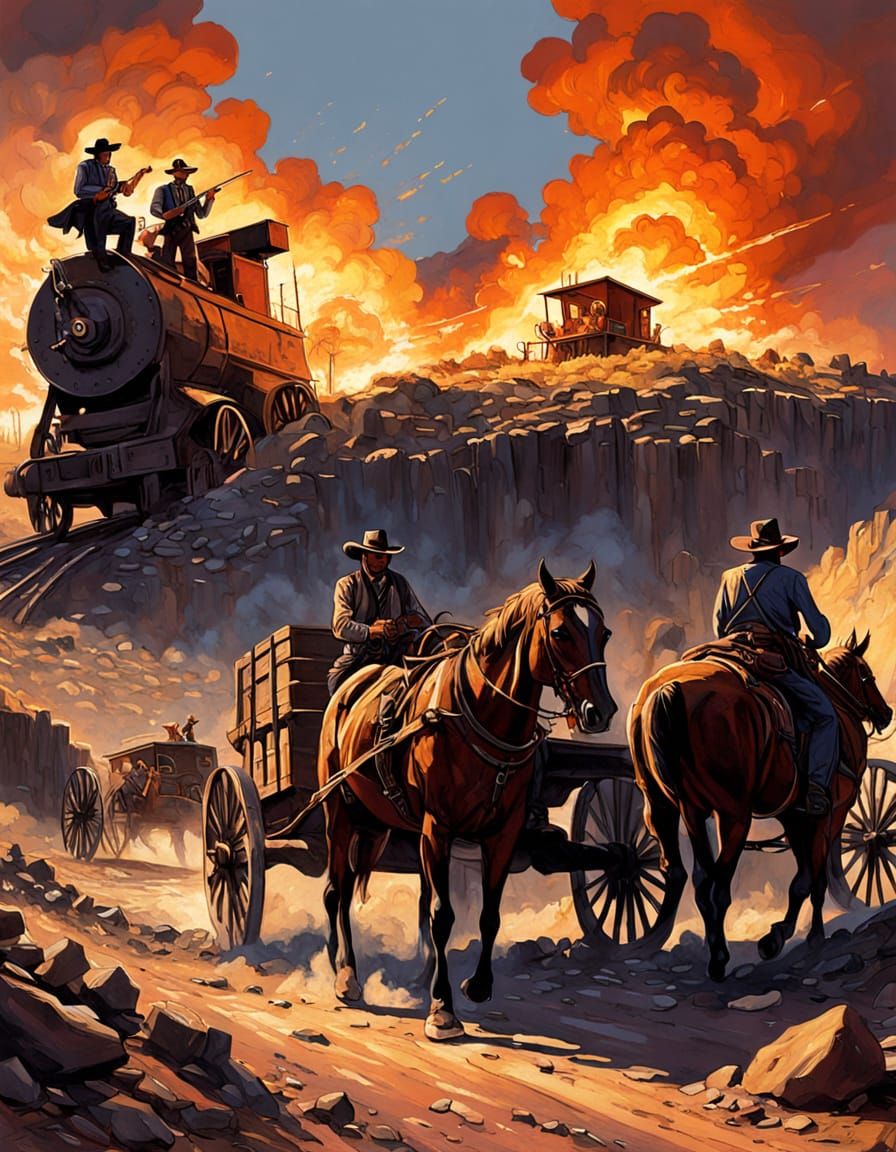Epic Western Showdown at the Gold Mine Entrance