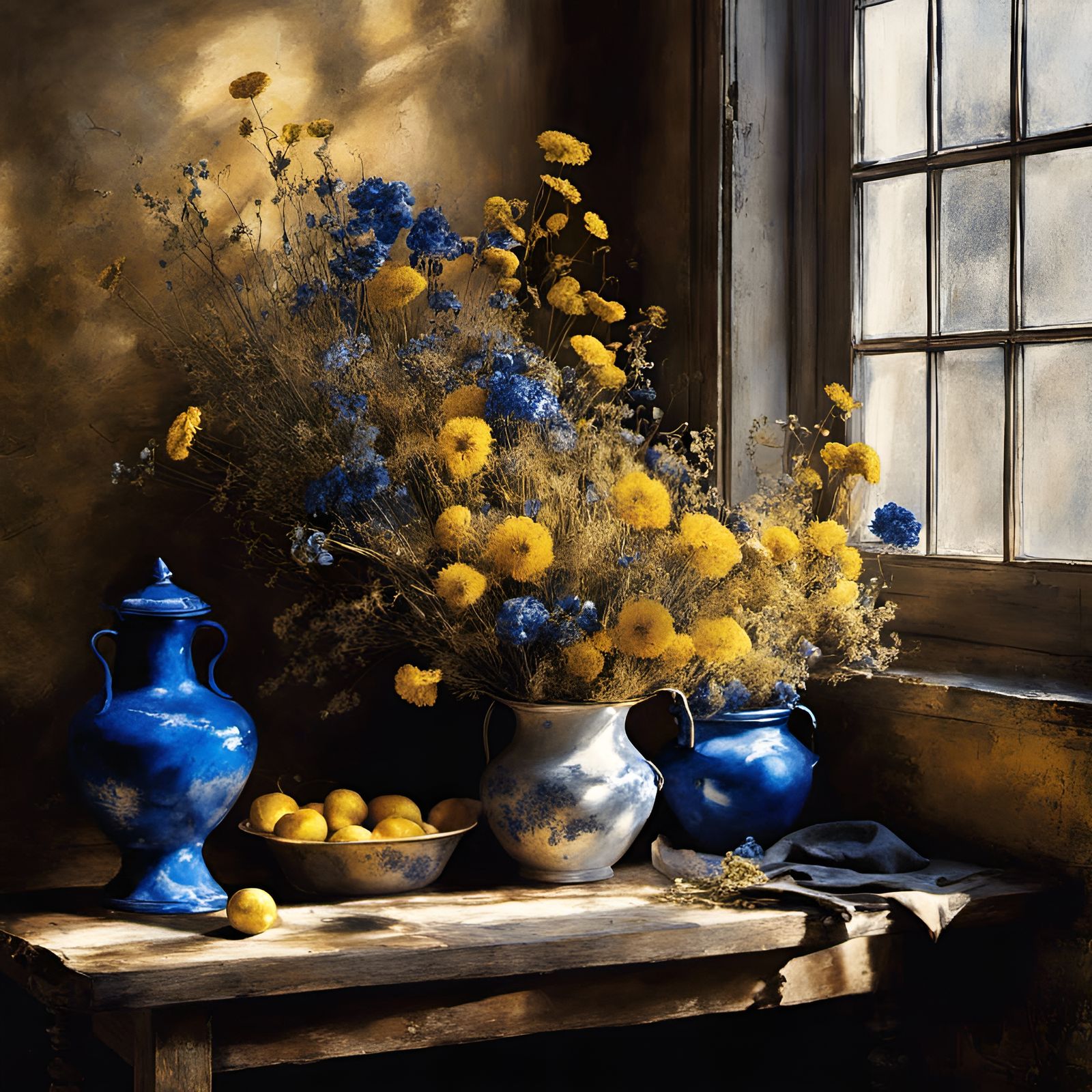 Still Life: Flowers in Copper Bucket, Abstract Impressionism