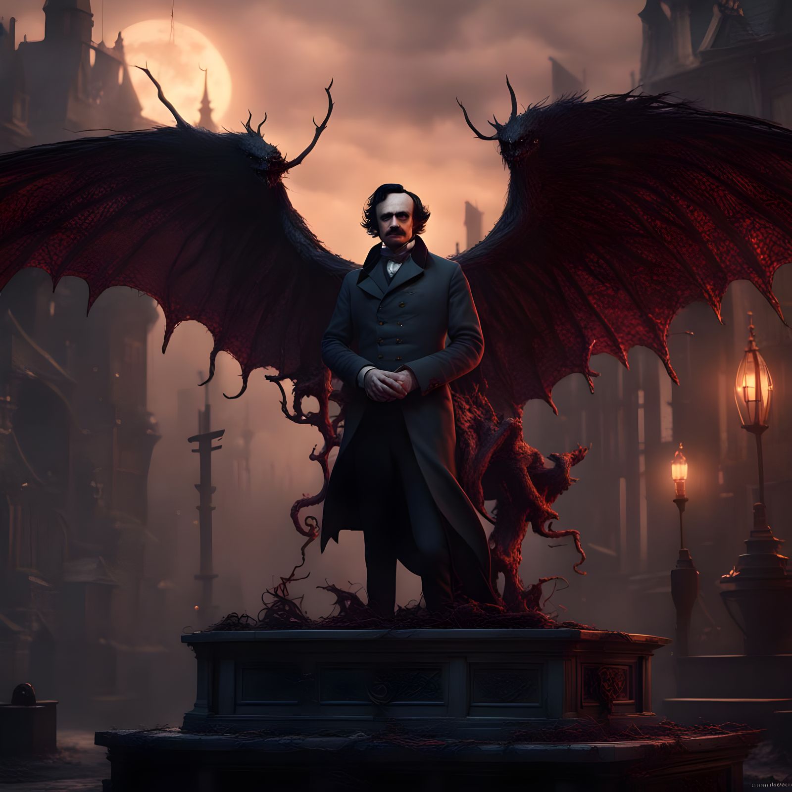 Edgar Allan Poe as Demon: Detailed Fantasy Art