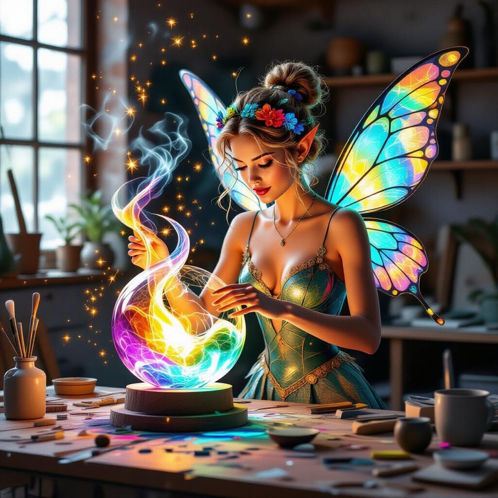 Fairy Weaves Molten Glass Sculpture in Studio