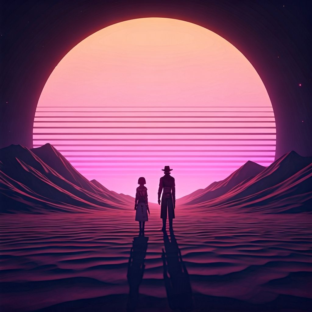 Anime Desert Showdown in Synthwave Sunset