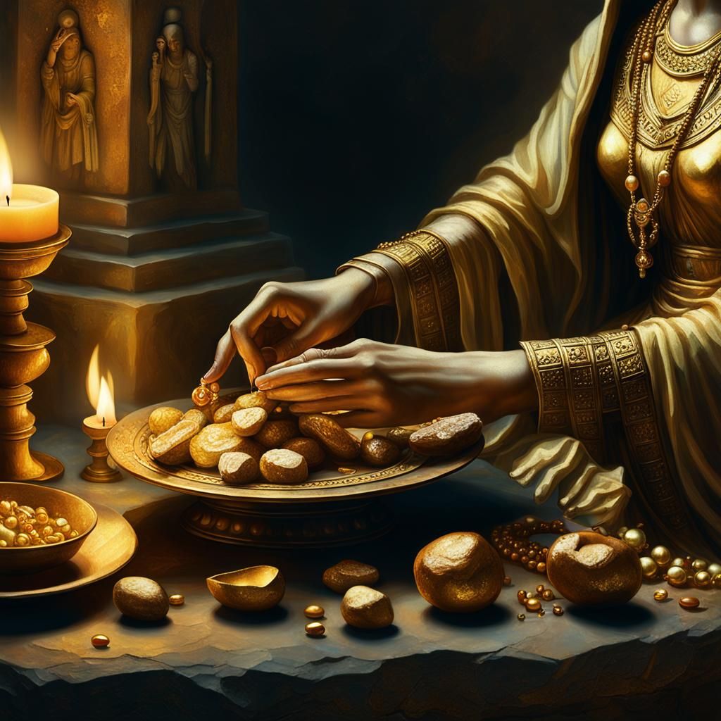 High Priestess Offering Food to a Statue