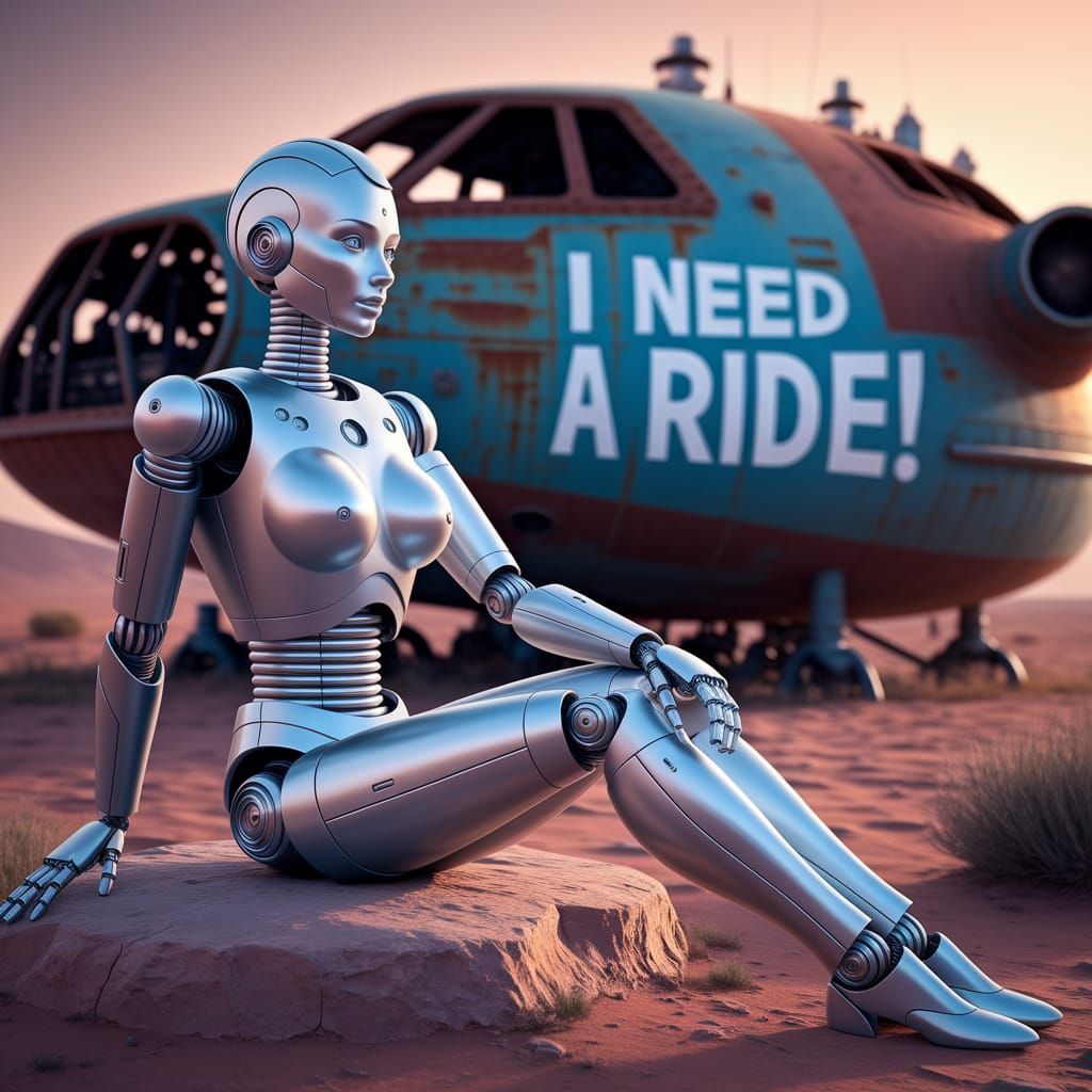 Robot Stranded on Mars, Retro Sci-Fi Style