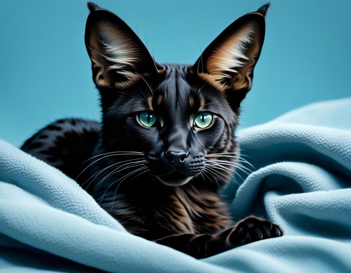 Resting Melanistic Serval Cat in Hyperrealistic Detail