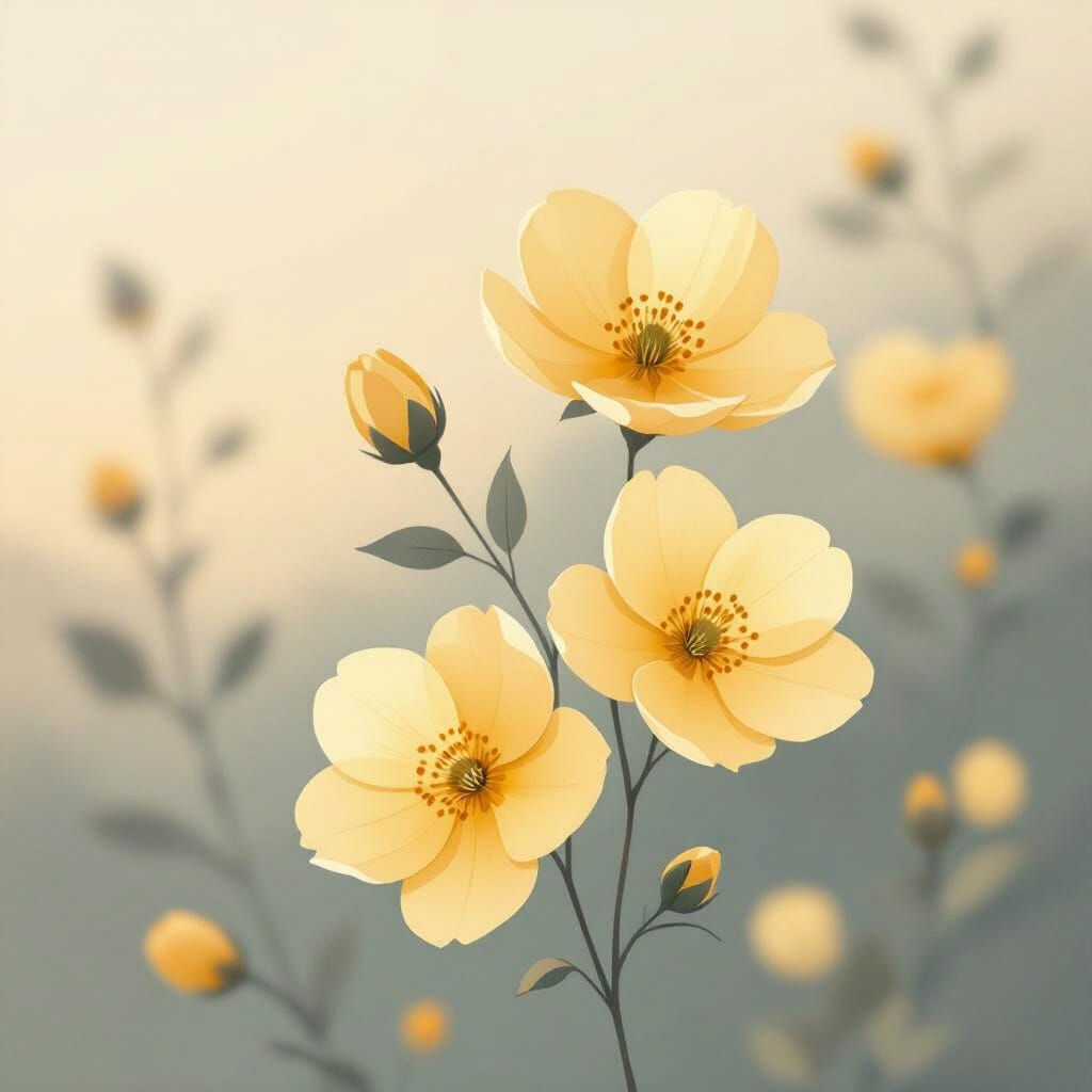 Minimalist Yellow Floral Art with Golden Hour Light