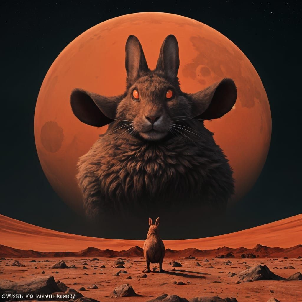 Drunken Rabbits Reveling on Surreal Mars Landscape