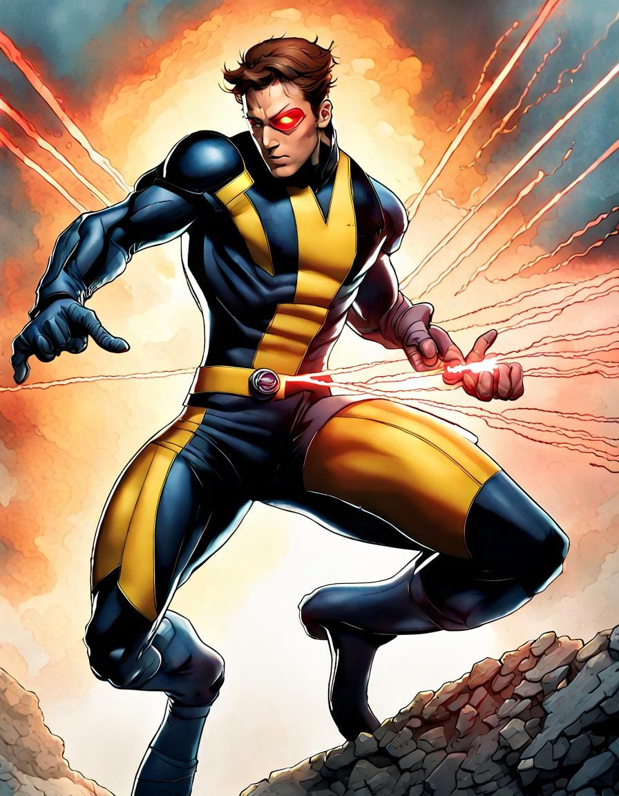 Cyclops Optic Blast: Watercolor X-Men Battle