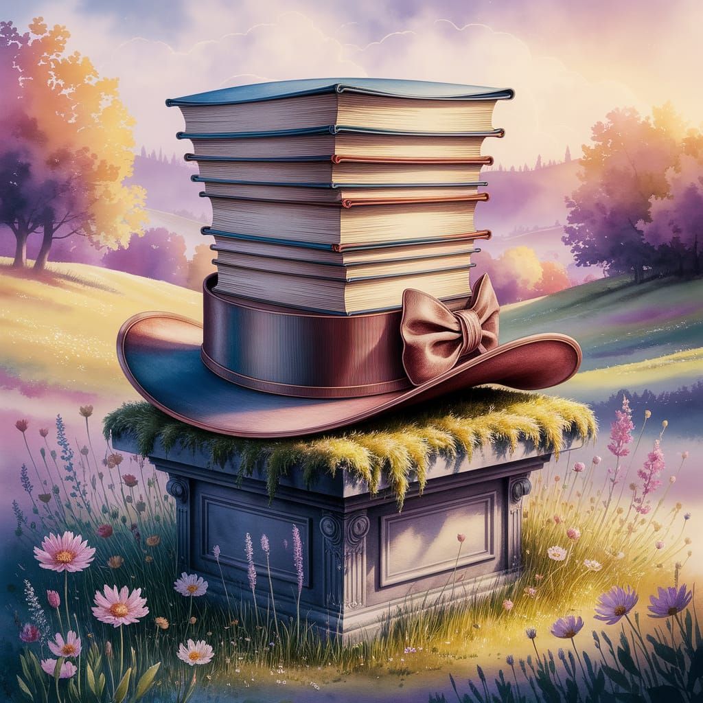 Dapper Top Hat Made of Antique Books Watercolor Illustration