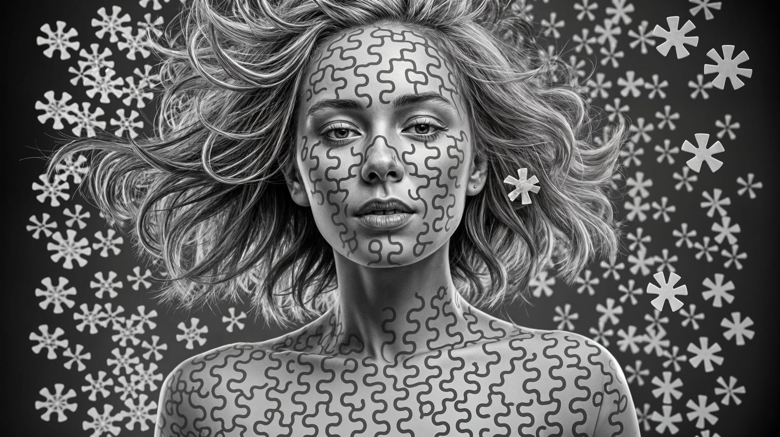 Disintegrating Female Form in Hyperdetailed Art