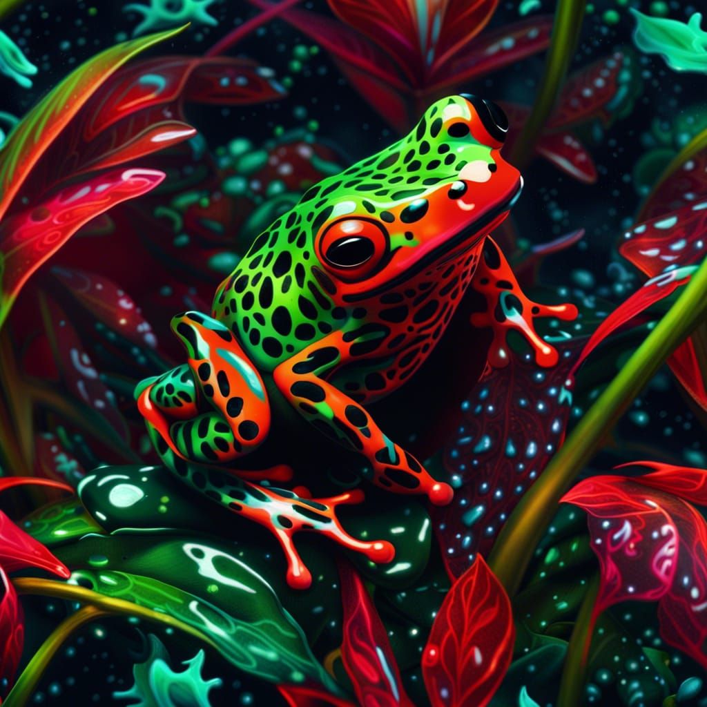 Neon Poison Dart Frog in Psychedelic Jungle