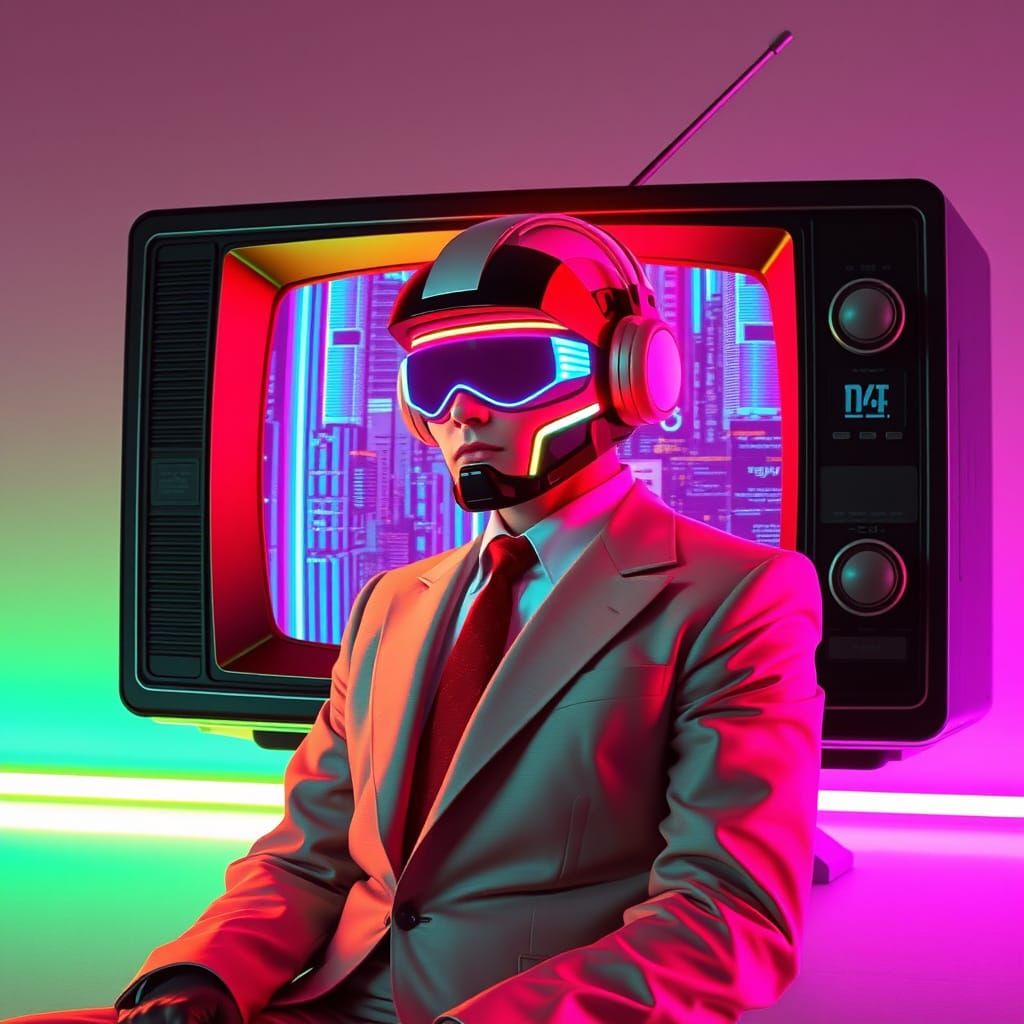 Max Headroom in Vaporwave Style with Glitch Art