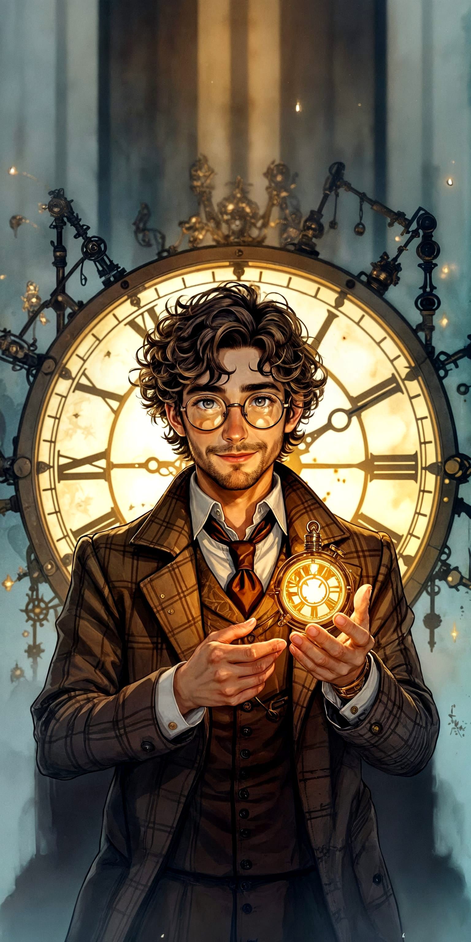 Steampunk Inventor Portrait in Anime Watercolor Style
