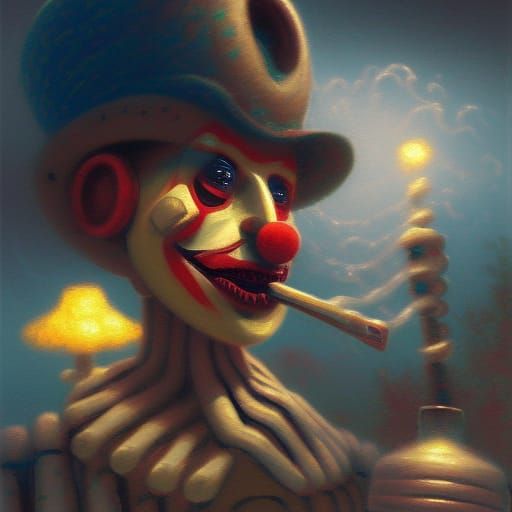 Clown Robot Eats Ice Cream in Ethereal Style