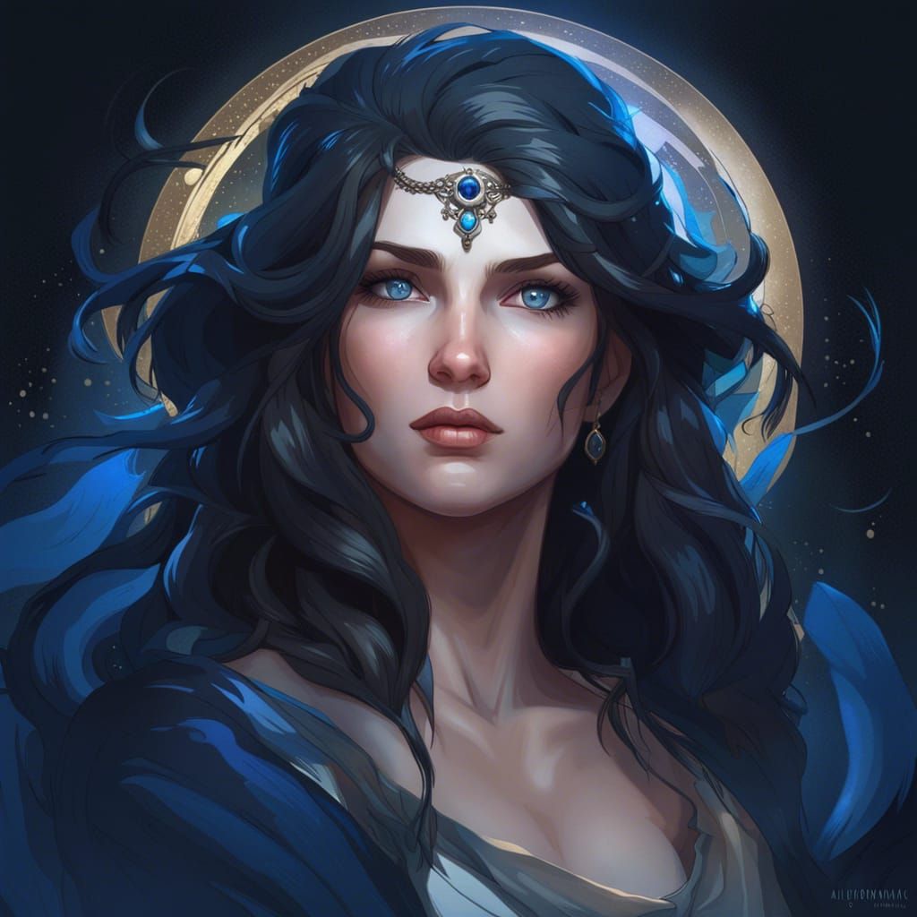 Artemis Witch Portrait with Stars and Moon