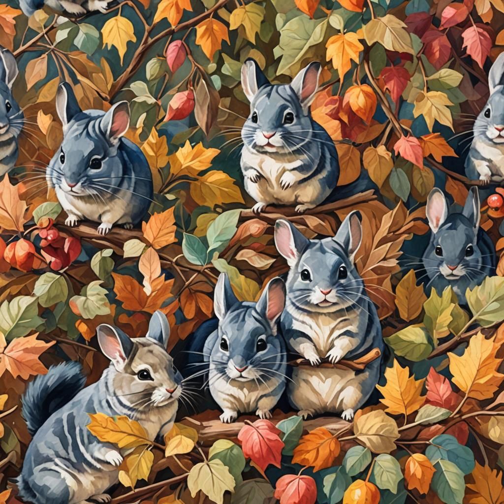 Autumn Chinchillas Harvest in Gouache Style