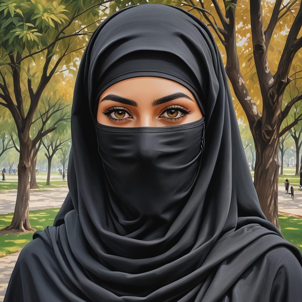 Beautiful Niqabi Woman Portrait in Oil Painting Style