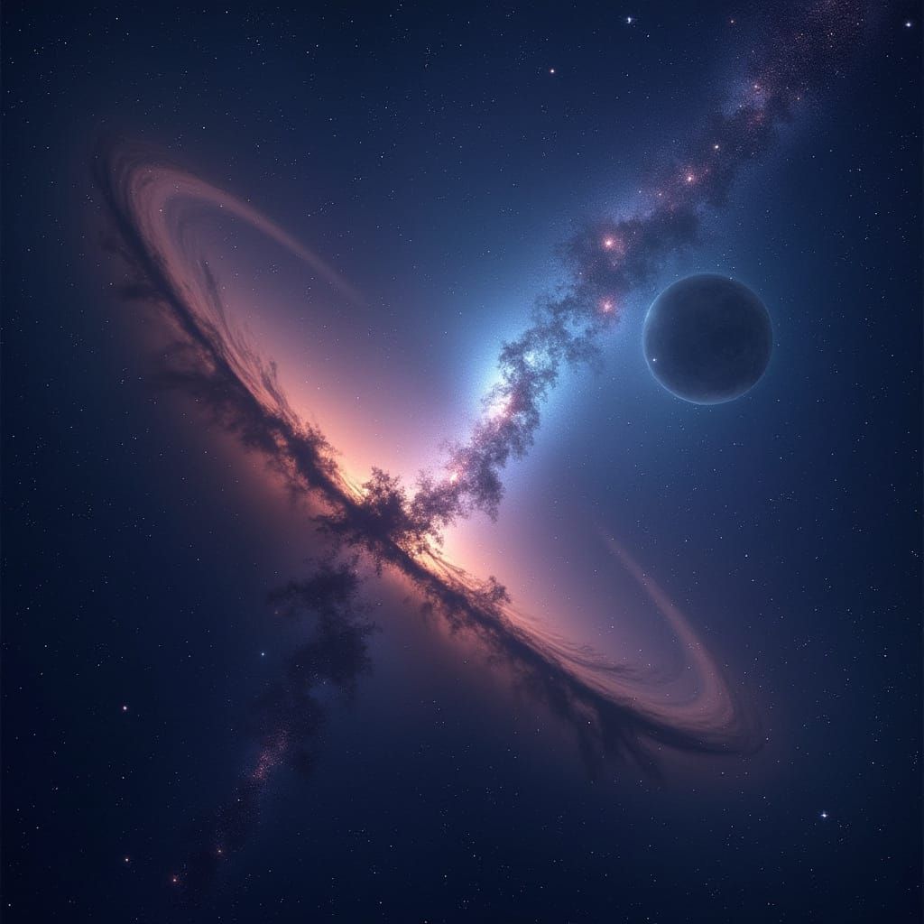 Vibrant Nebula and Galaxy in a Starry Night Sky