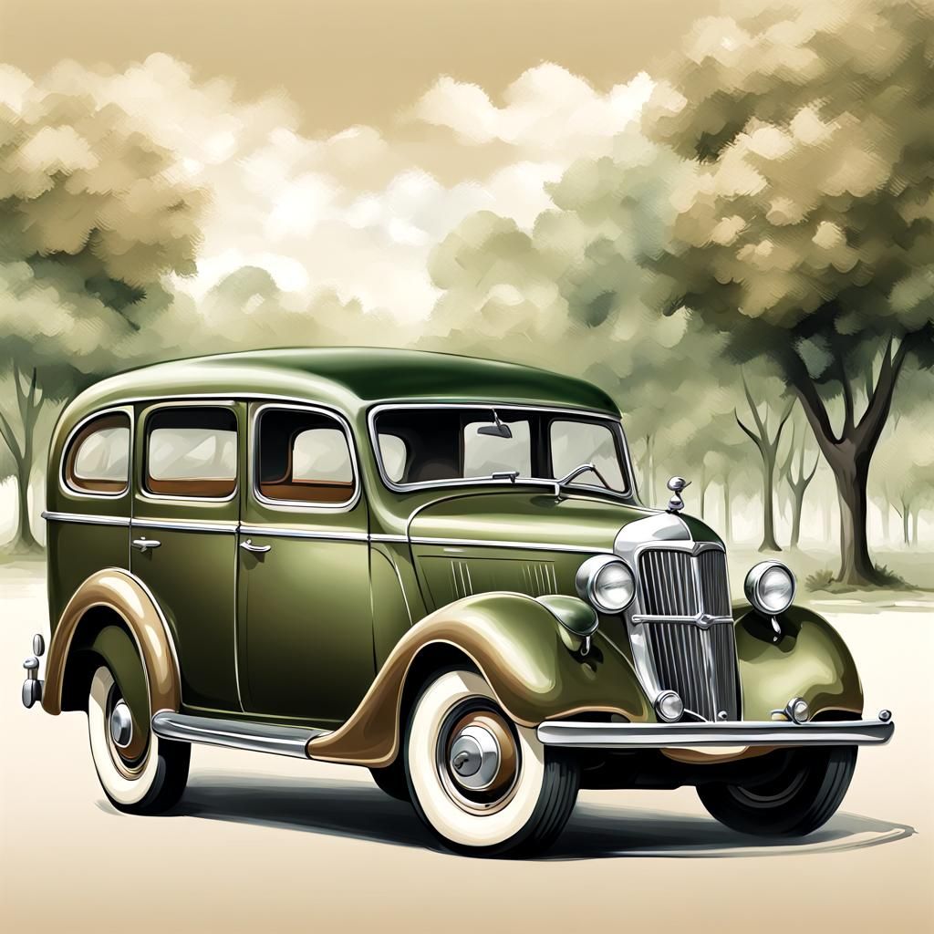 Parked Car in Realistic Smooth Oil Painting Style