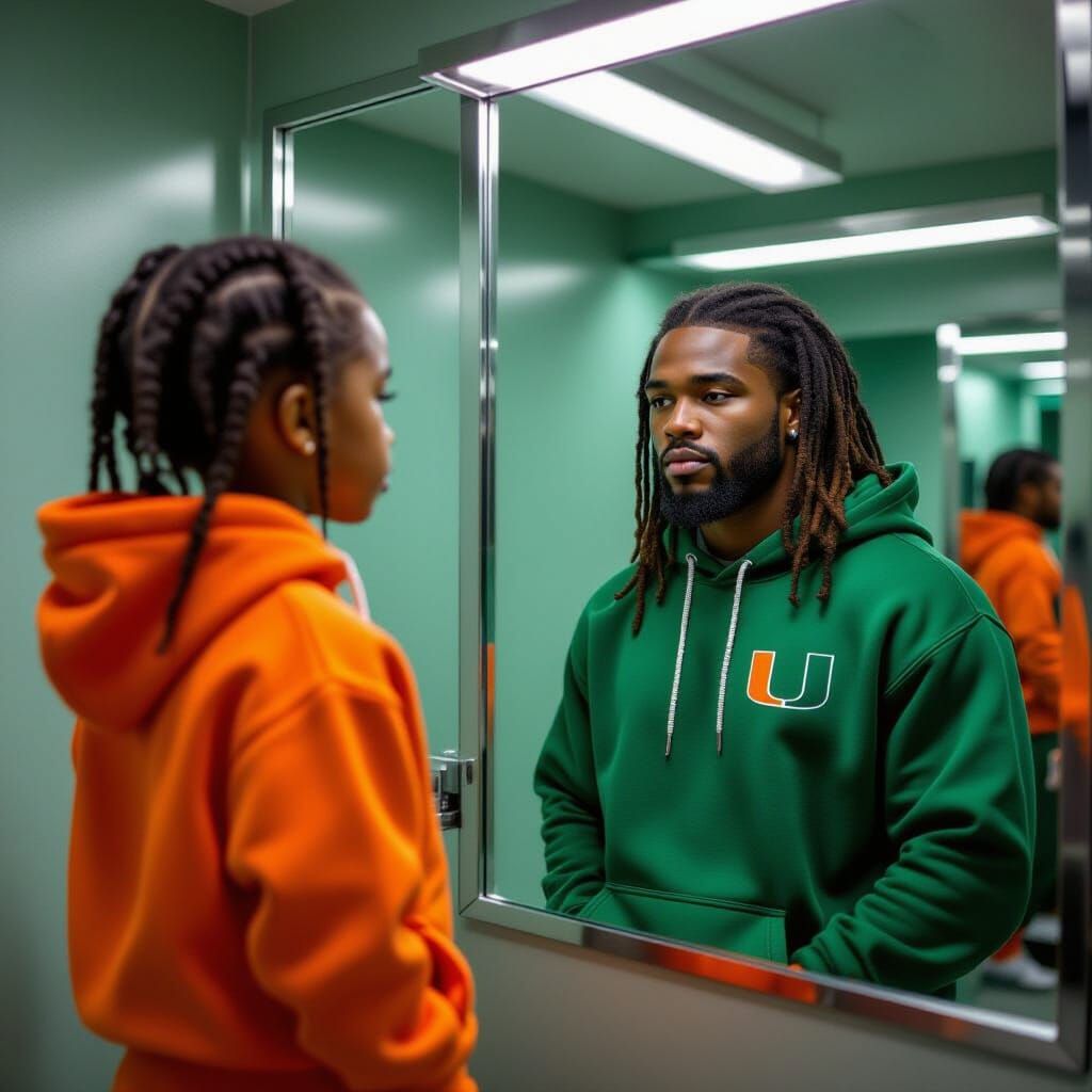 Child Sees Future Self in Mirror, Miami Locker Room Photo