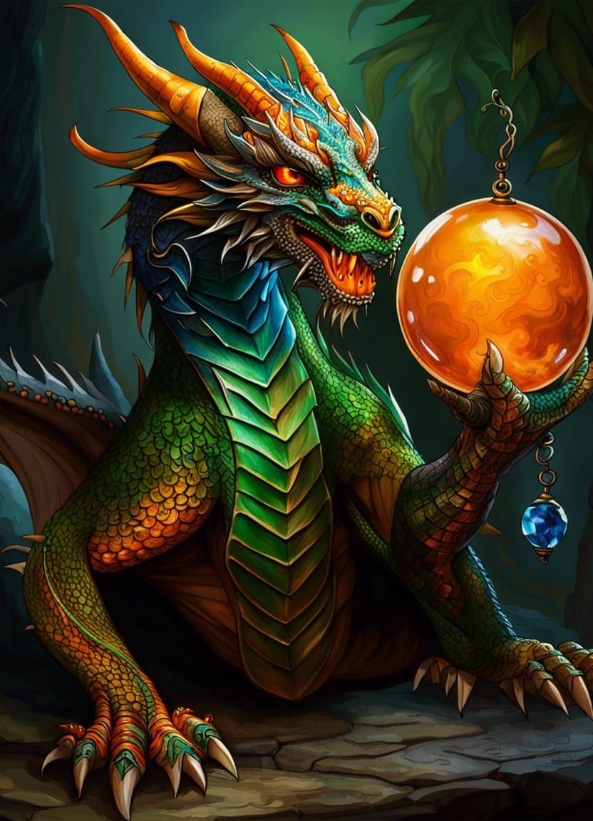 Colorful Dragons Holding Crystal Ball