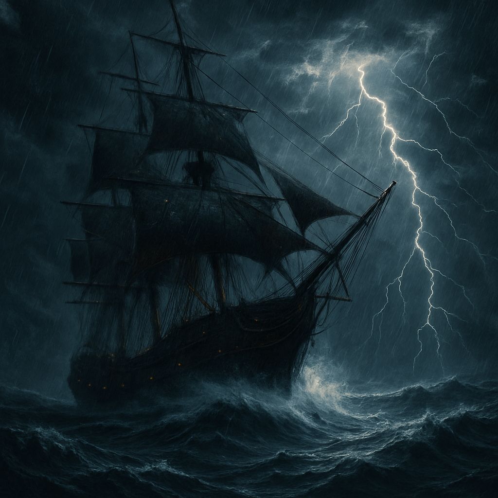 Dark Ship Caught in a Powerful Storm