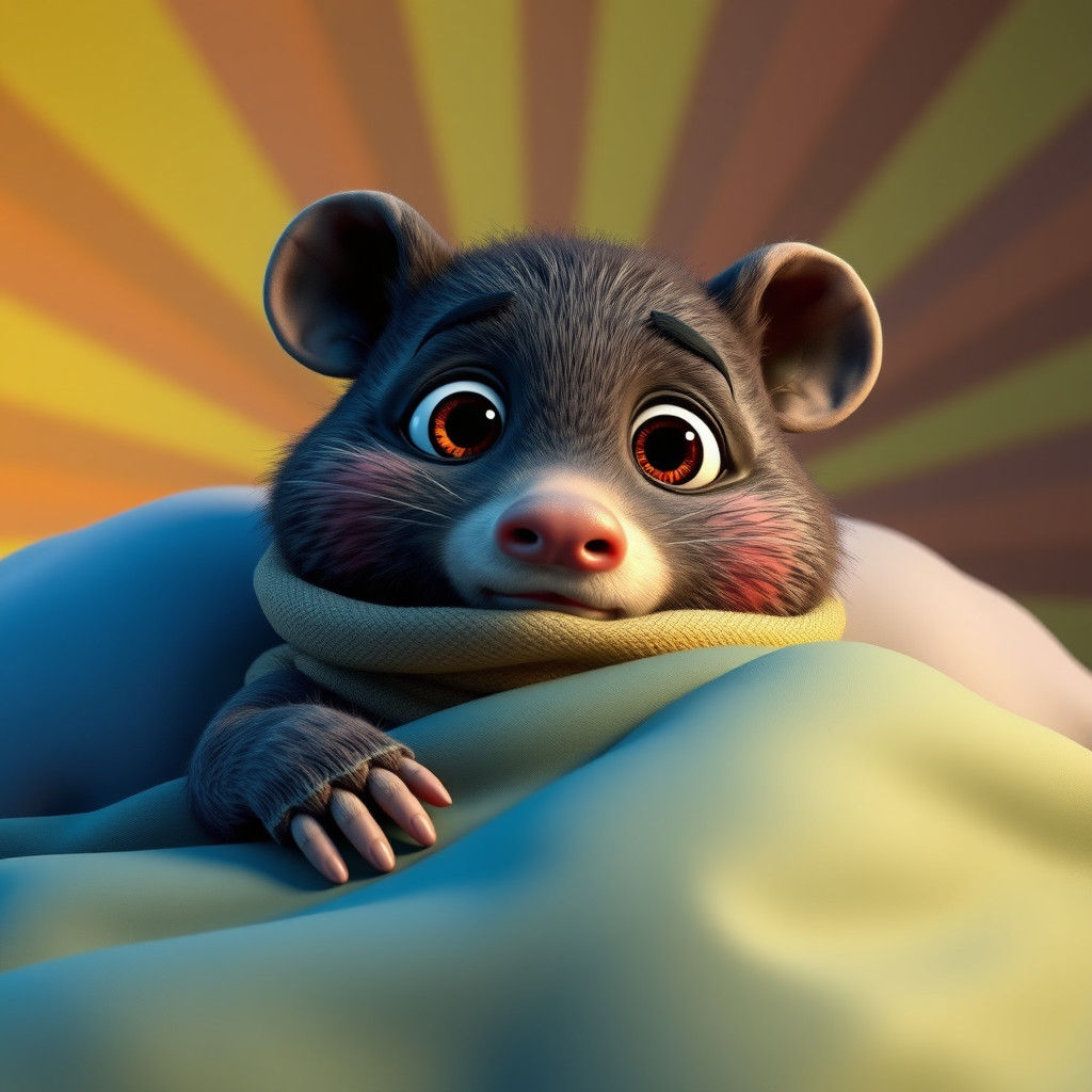 Wombat with Googly Eyes in Bed, 3D Digital Art