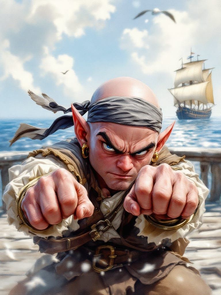 Halfling Street Fighter on Weathered Docks as Watercolor