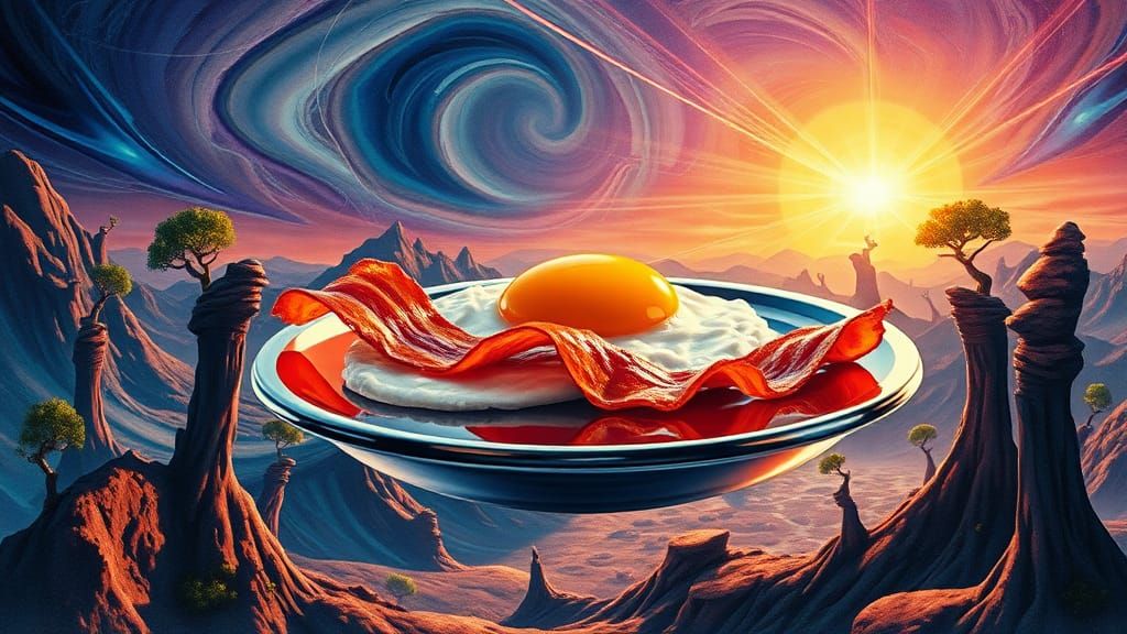 Surreal Breakfast Plate Over Alien Landscape