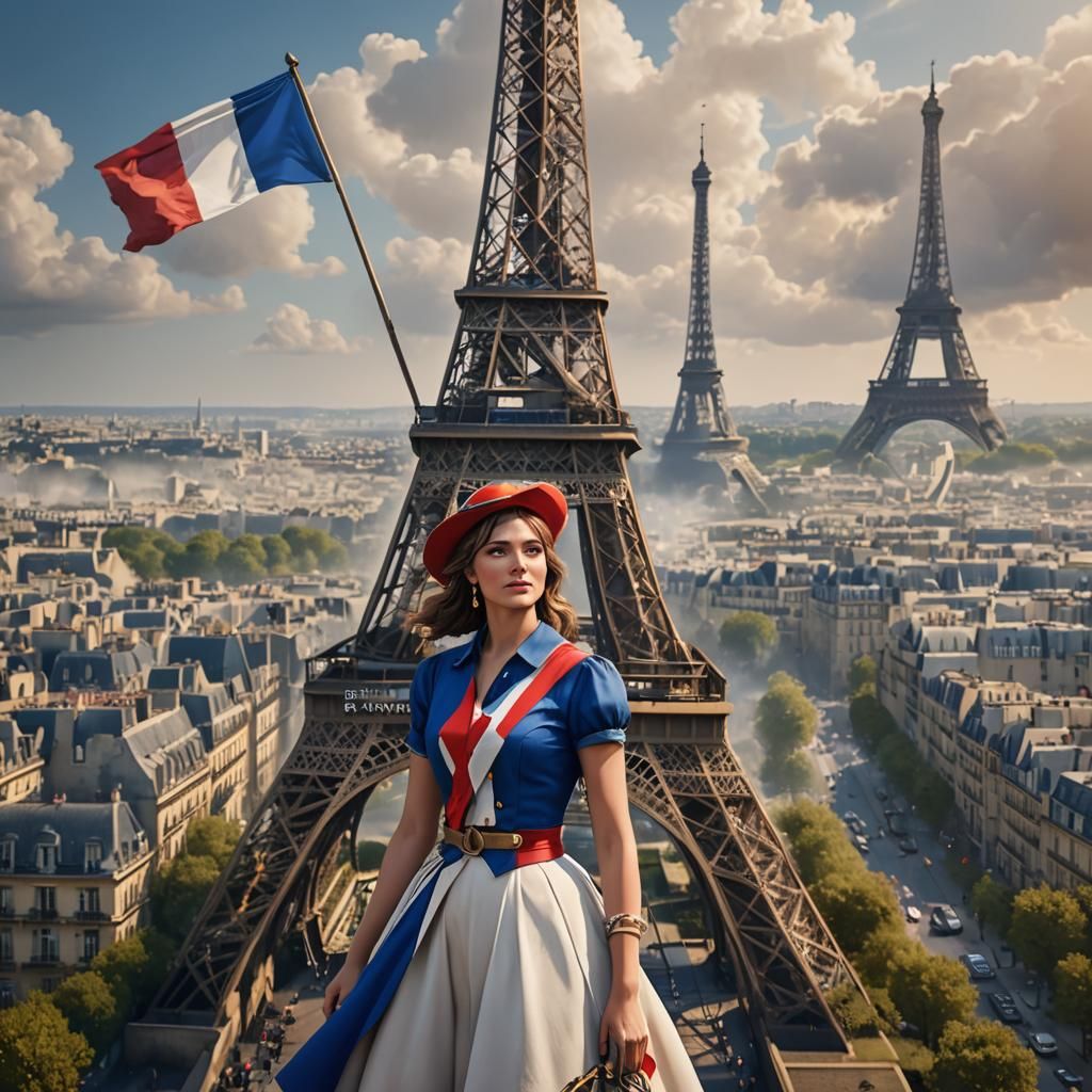 France-Themed Flag with Eiffel Tower Backdrop