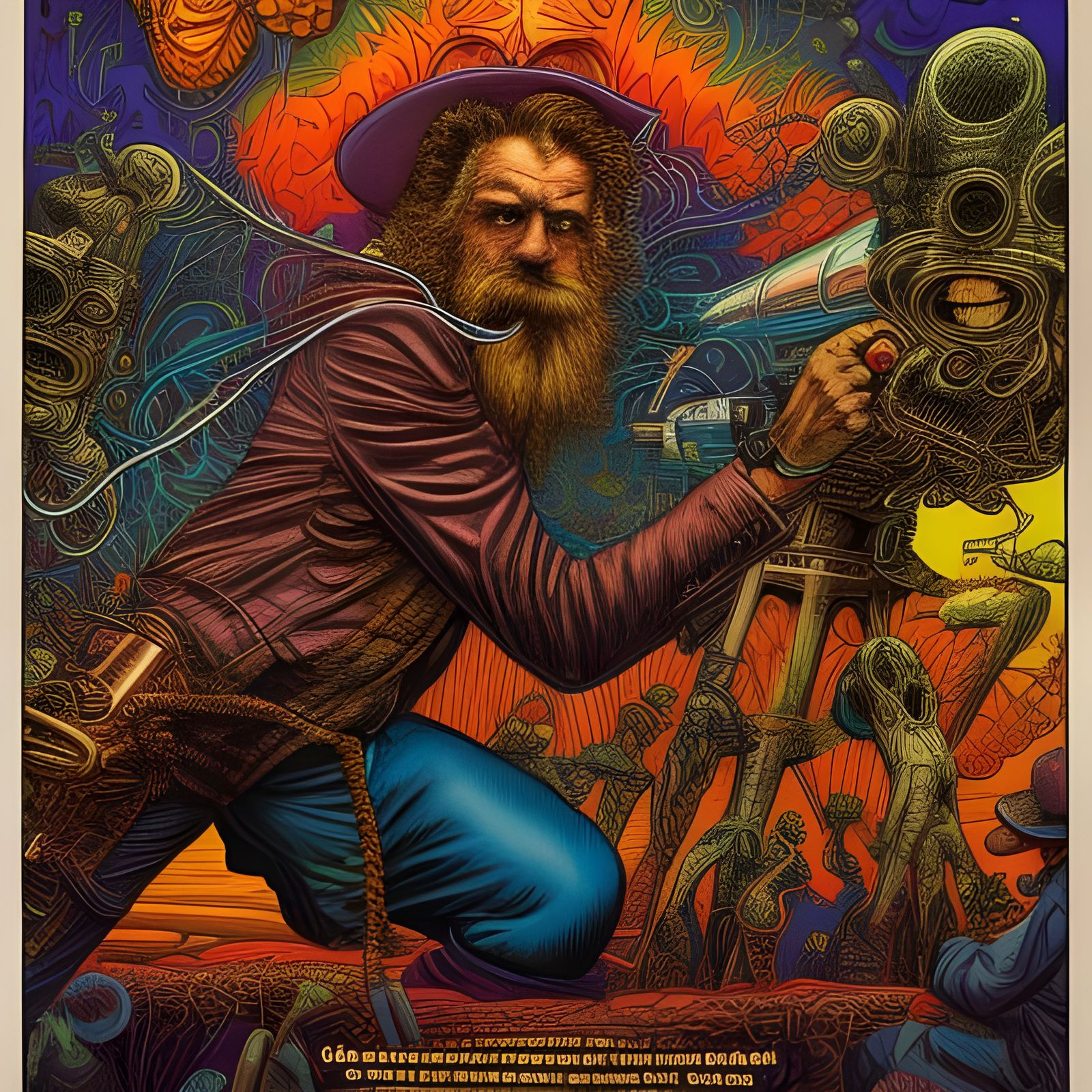 Psychedelic Musicians in Comic Book Style