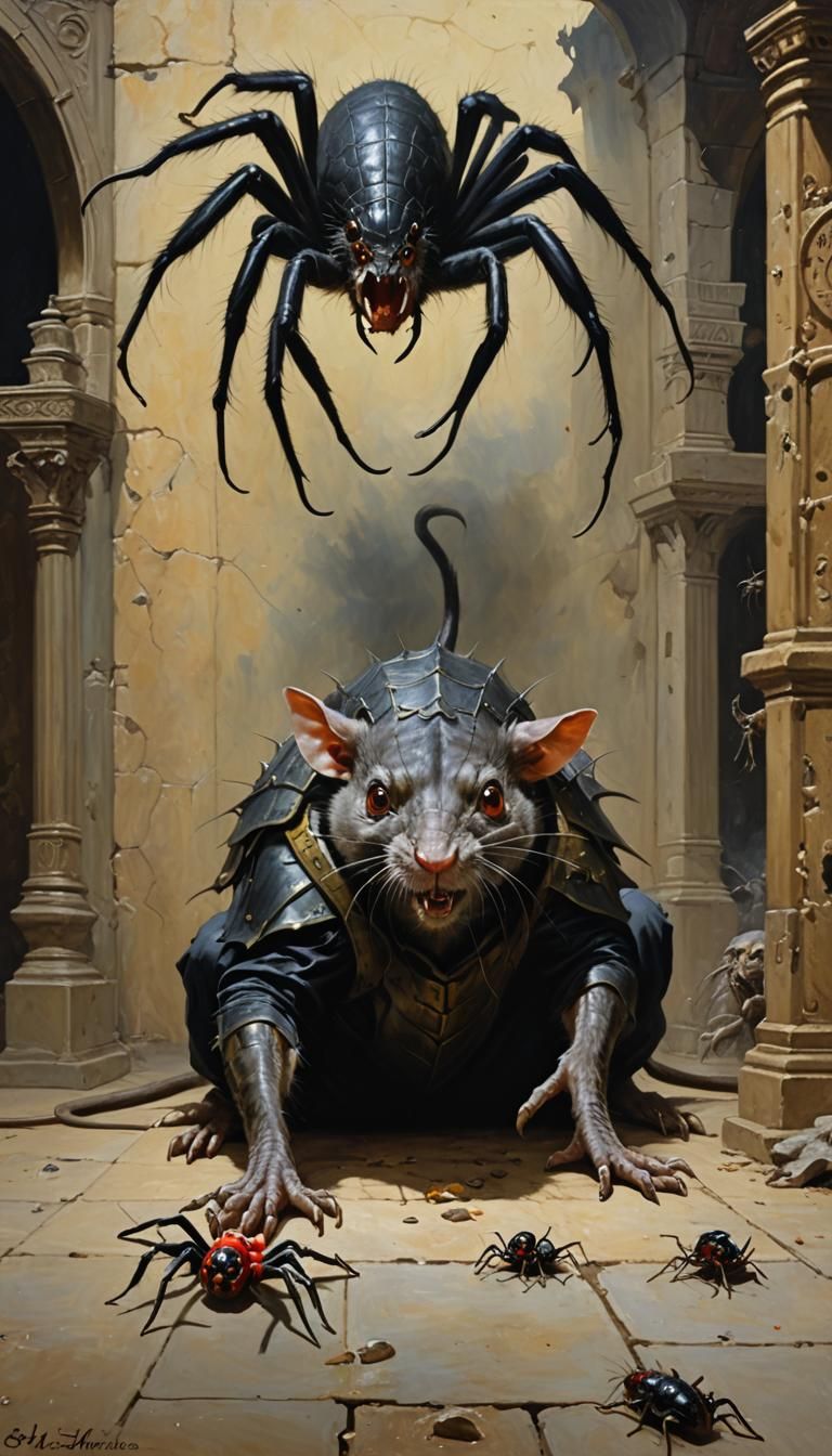 Othello enacted by a giant rat amd a huge spider