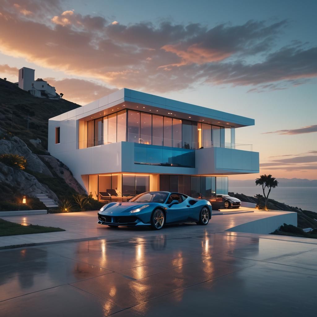 Futuristic House with Ferrari and Ocean View