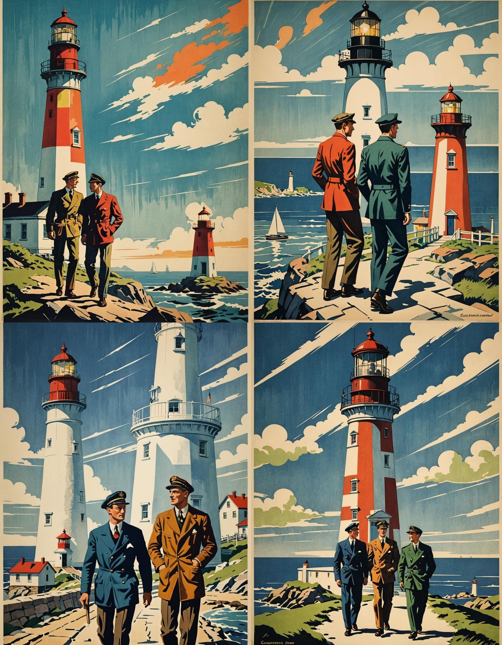 Vintage Travel Poster: Gay Men at a Lighthouse