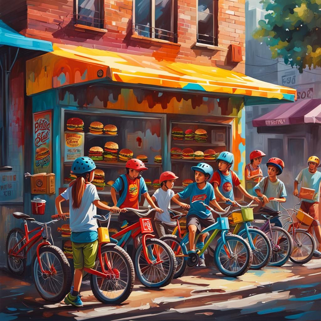 Burger Shop Scene in Graffiti Street Art Style